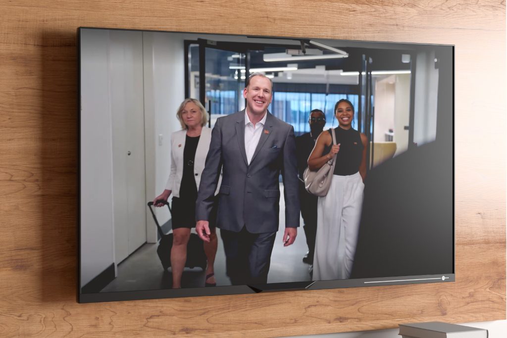 TV screen with CCIM video footage shown