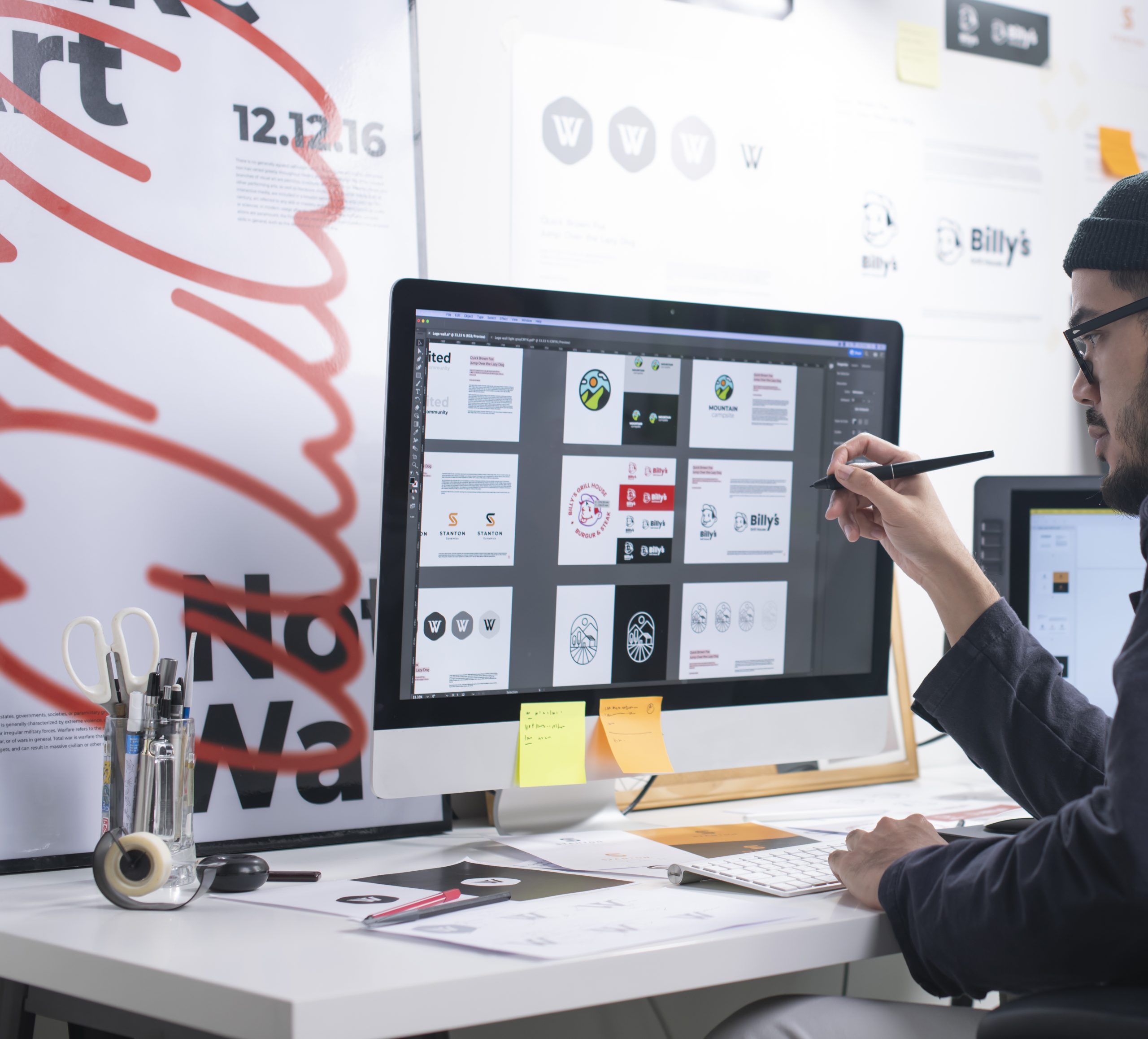 Asian Graphic designer working in office. Artist Creative Designer Illustrator Graphic Skill Concept.