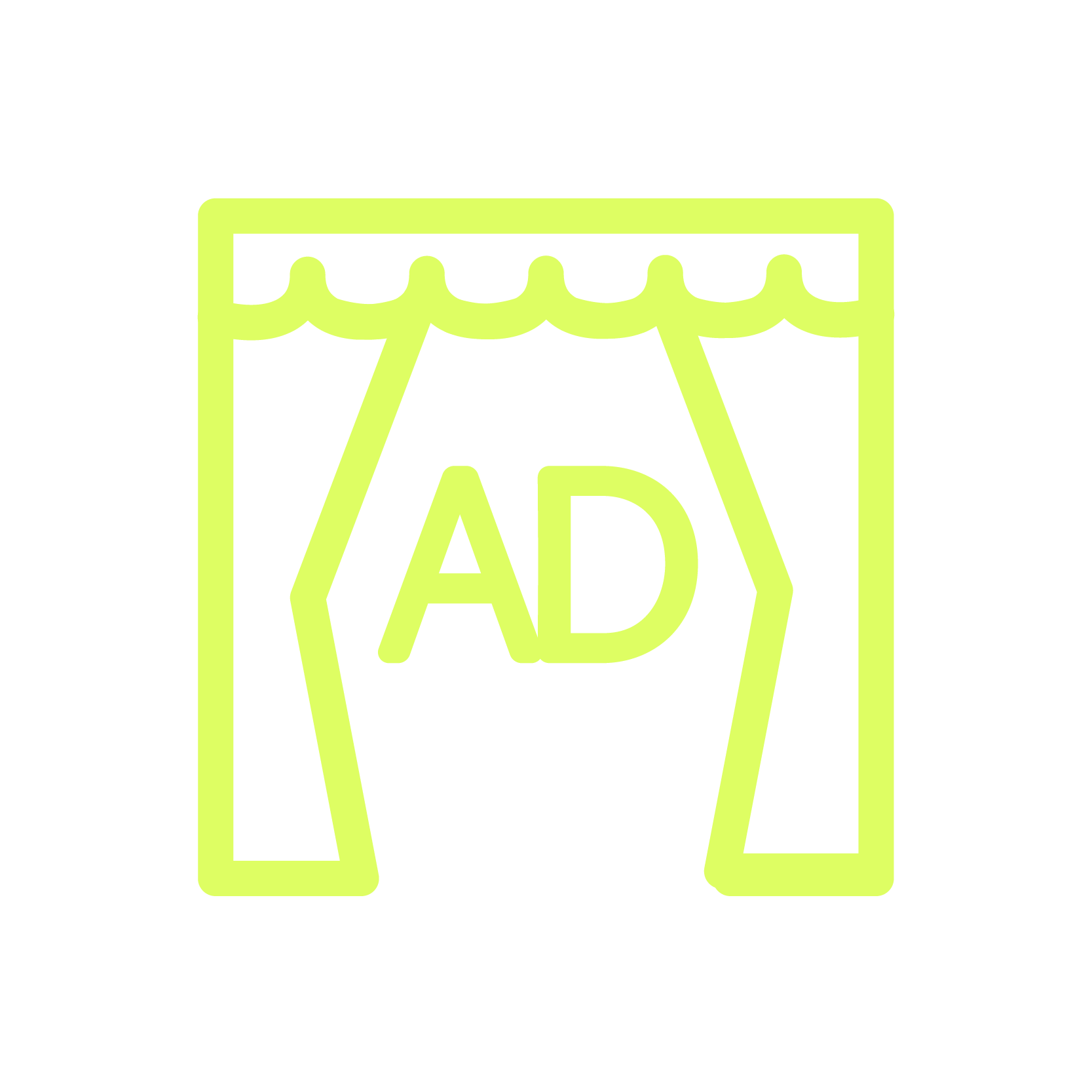 stage curtains with word ad icon