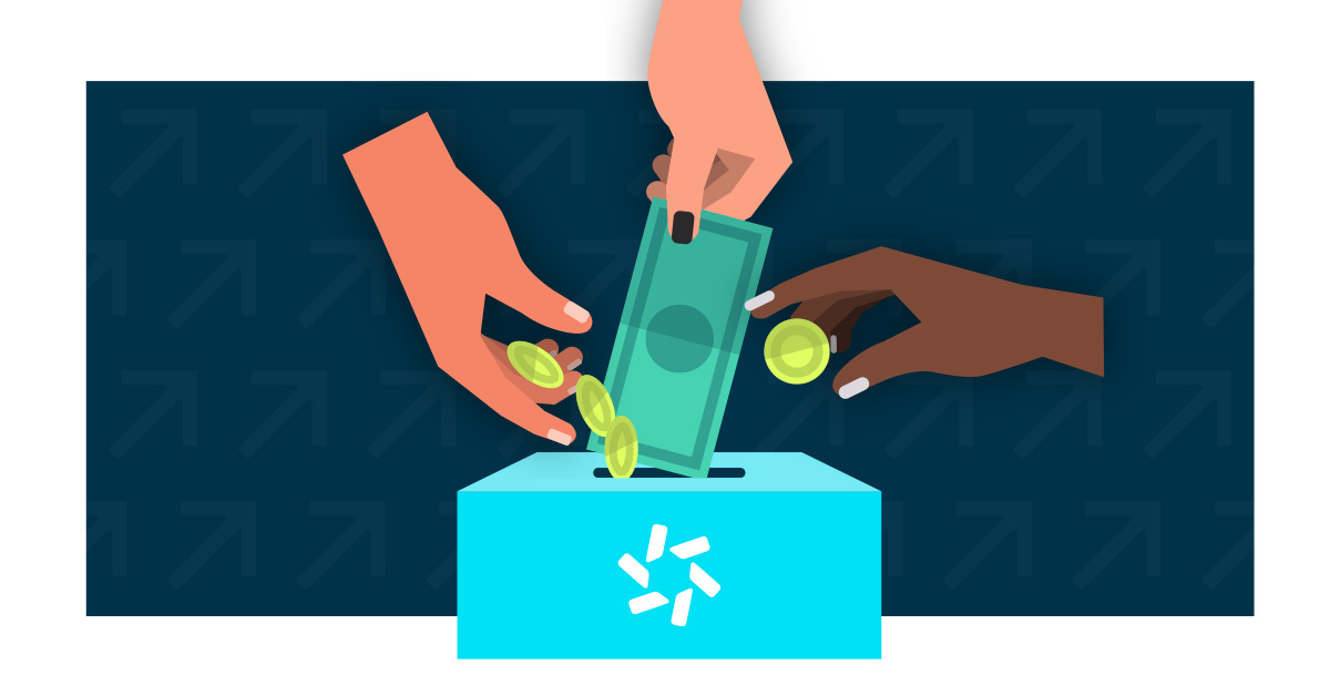 hands adding money to bank