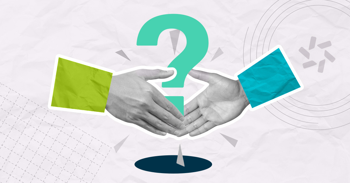 illustration of hands shaking with question mark in the middle
